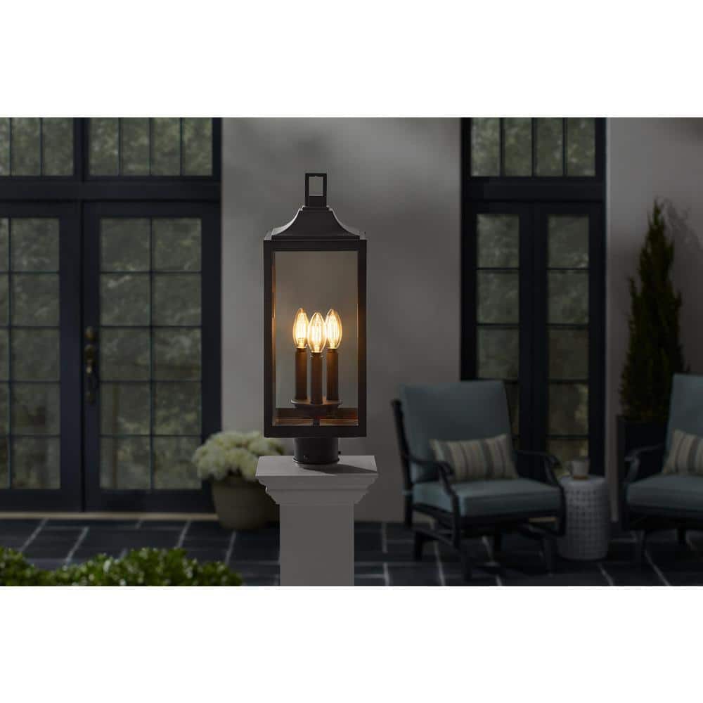 Havenridge 3-Light Matte Black Outdoor Post with Clear Glass (1-Pack) - Hercitys
