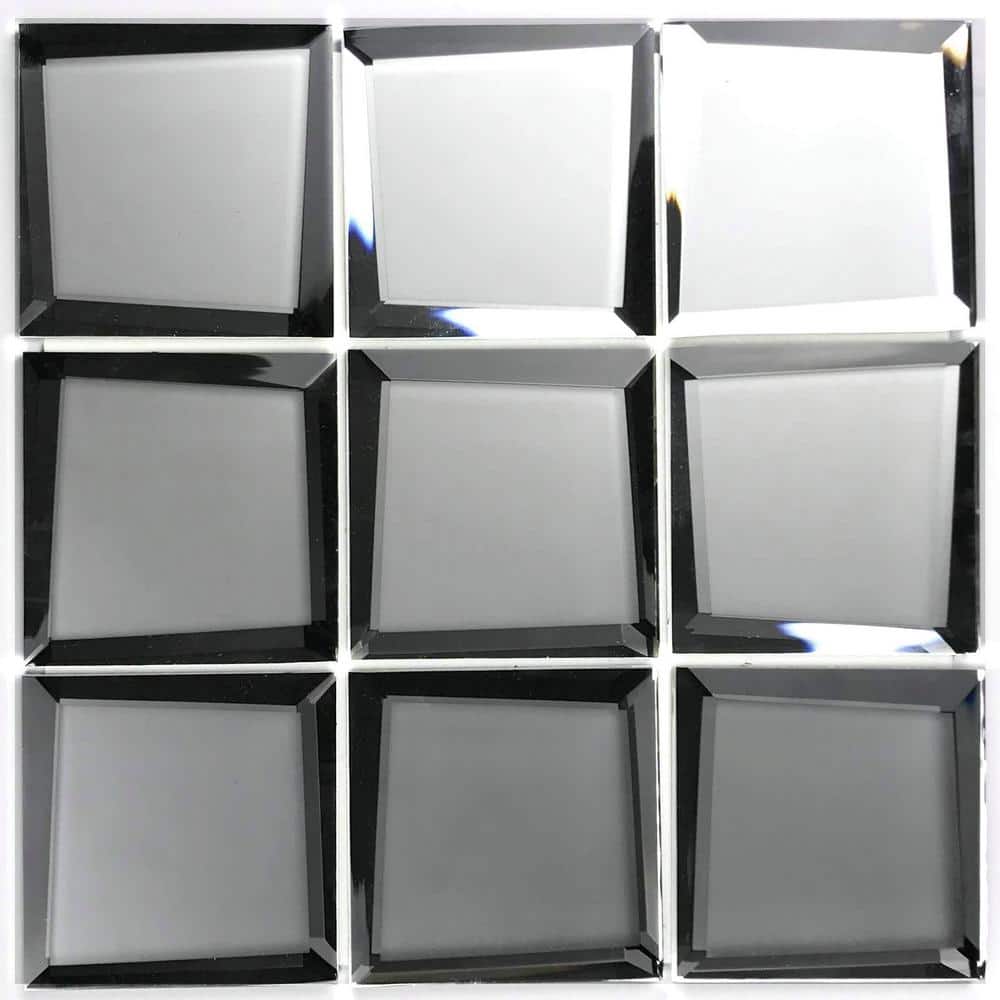 Reflections Matte Beveled Square 10 in. x 10 in. Frosted Silver Glass Mirror Mosaic Wall Tile (8.125 Sq.ft./Case) - Hercitys