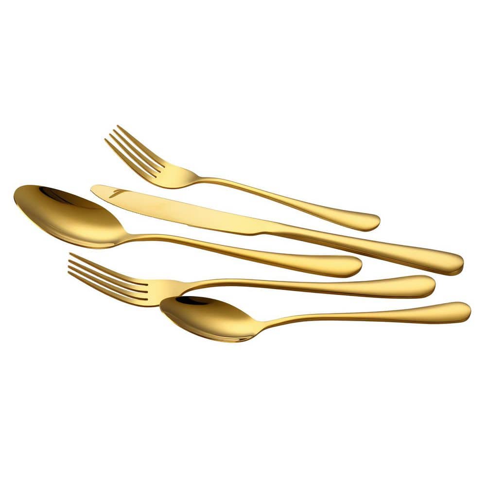 60-Pcs Gold Silverware Set, Food-Grade Stainless Steel Flatware, Dishwasher Safe, Mirror Finished, for 12, Kitchen, Home - Hercitys