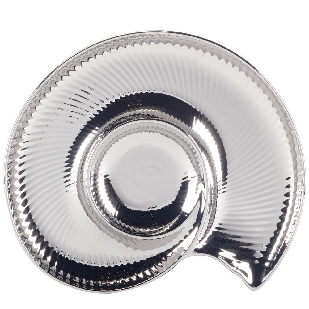 Silver Coast 12.25 in. Multi-Colored Porcelain Round 3-D Nautilus Chip Dip Server - Hercitys