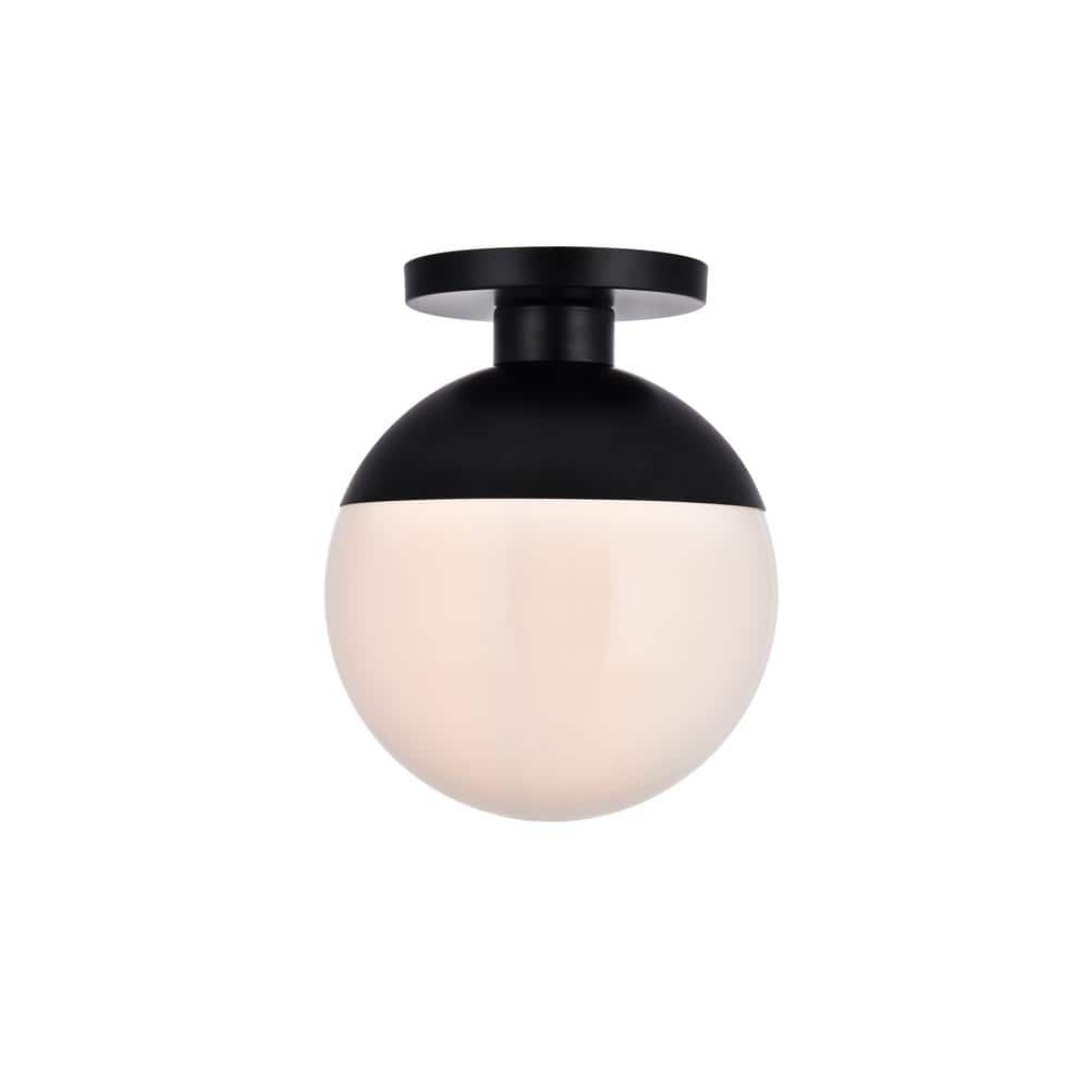 Timless Home 12 in. 1-Light Midcentury Modern Black and Frosted White Flush Mount with No Bulbs Included - Hercitys
