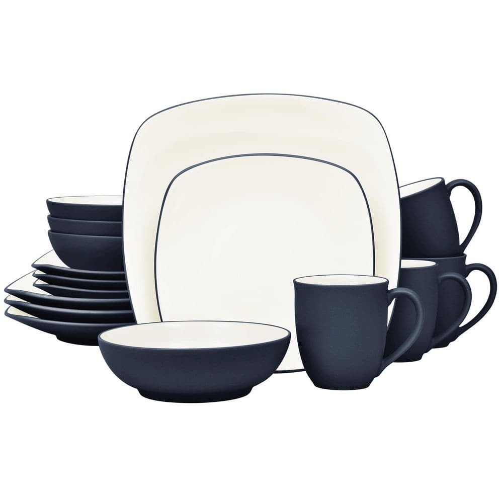 Colorwave Navy 16-Piece Square (Navy) Stoneware Dinnerware Set, Service For 4 - Hercitys