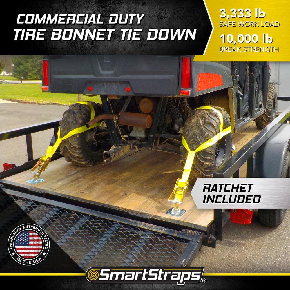 Tire Bonnet Ratchet Tie Down Strap with 3,333 lb. Safe Work Load – 1 pack - Hercitys