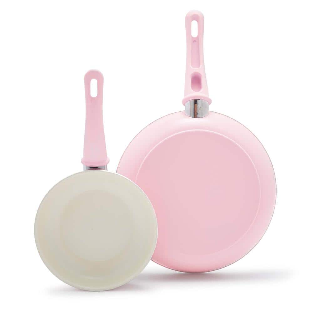 Soft Grip 2-Piece Healthy Ceramic Nonstick 7 in and 10 in Frying Pan Skillet Set in Soft Pink - Hercitys