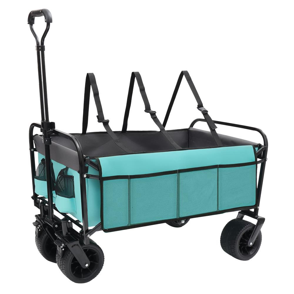 Blue 4 cu. ft. Steel Collapsible Garden Cart with Strapping System for Camping Shopping Sports Gardeing - Hercitys
