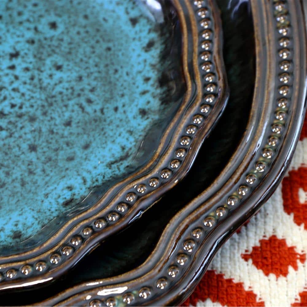 Mystic Waves 16-Piece Modern Blue Stoneware Dinnerware Set (Service for 4) - Hercitys