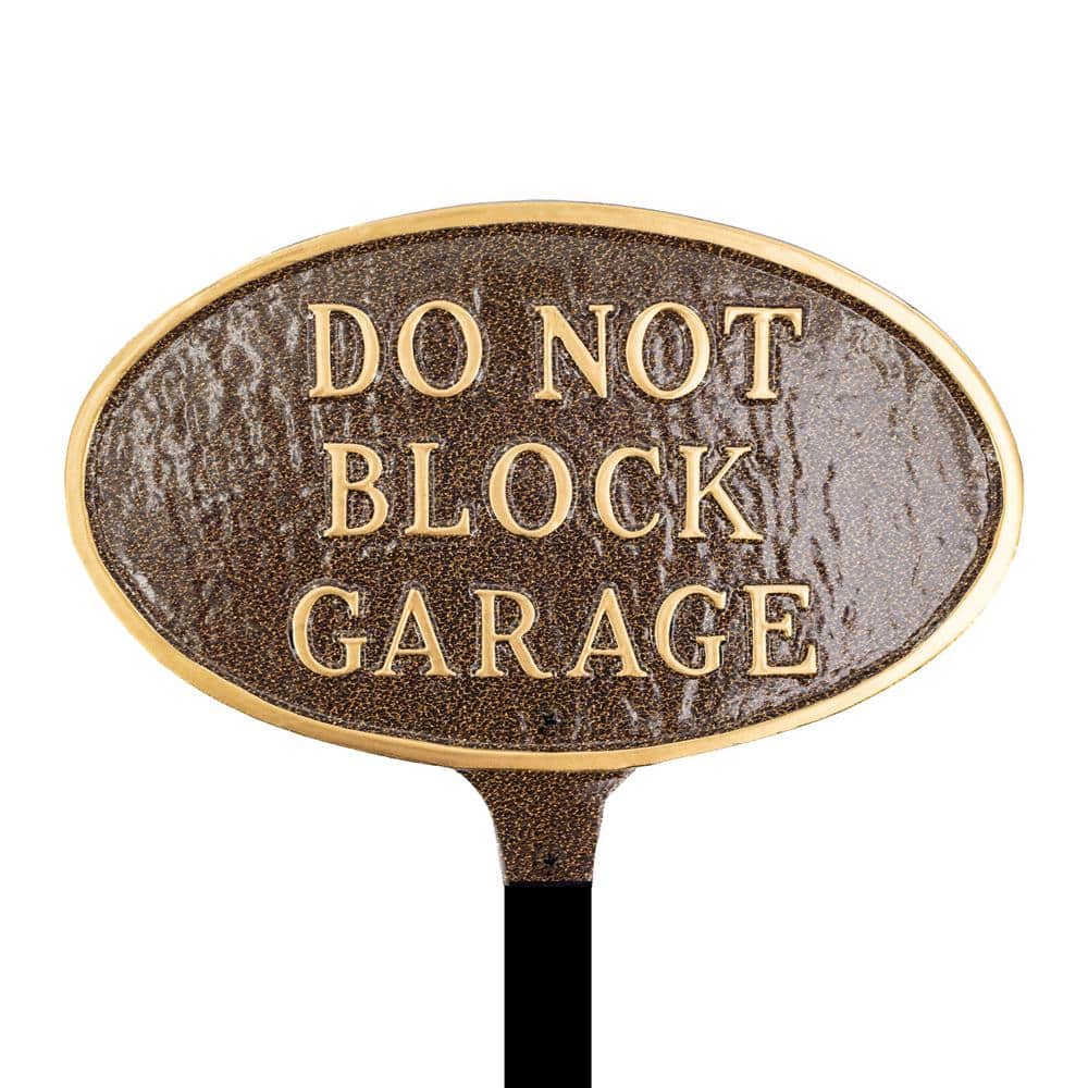 8.5 in. x 13 in. Standard Oval Do Not Block Garage Statement Plaque Sign with Lawn Stake – Hammered Bronze - Hercitys