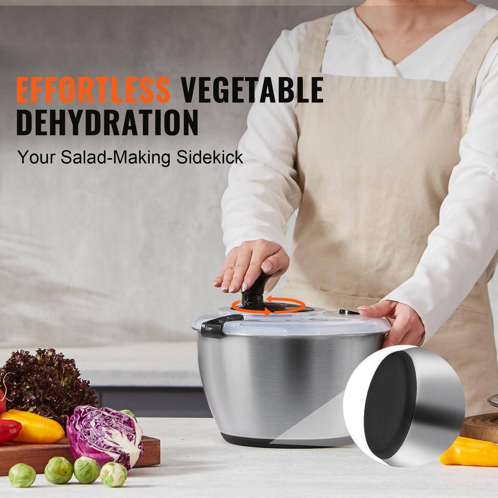 Stainless Steel Salad Spinner, 4.75 qt. 1-Handed Easy Press Vegetable Dryer, BPA-Free Lettuce Cleaner for Greens - Hercitys