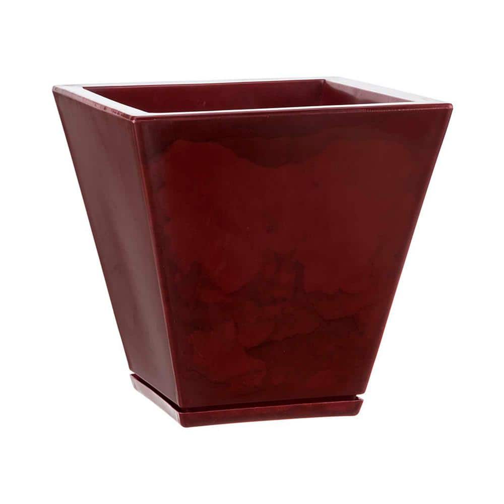 Zurique Small Red Marble Effect Plastic Resin Indoor and Outdoor Planter Bowl - Hercitys