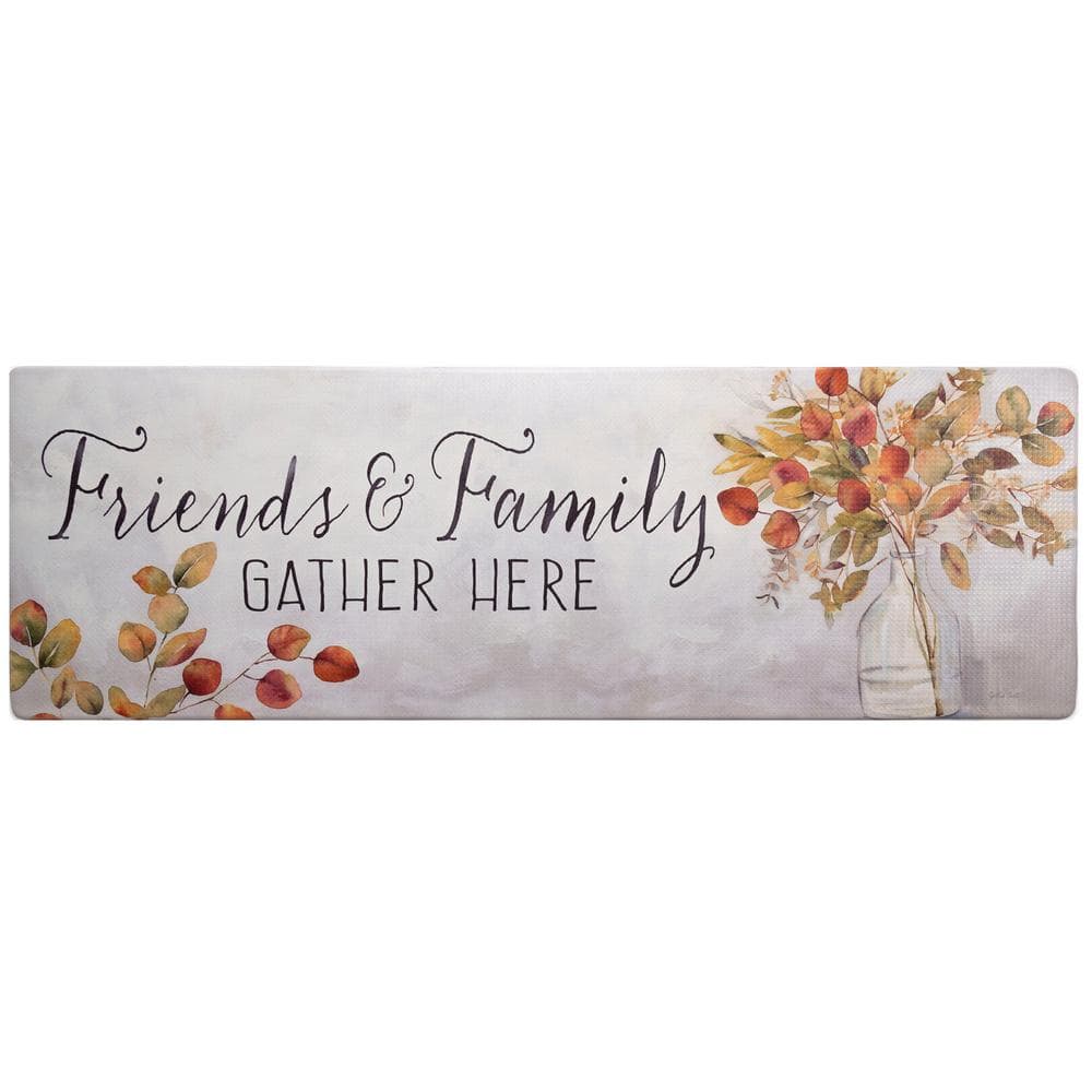 Cozy Living Friends and Family Gather Eucalyptus Floral Grey 17.5 in. x 55 in. Anti Fatigue Kitchen Mat - Hercitys