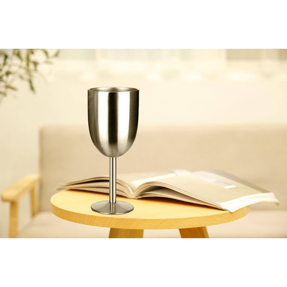 Double Walled 10 oz. Insulated Silver Stainless Steel Wine Tumbler with Lid (Set of 2) - Hercitys