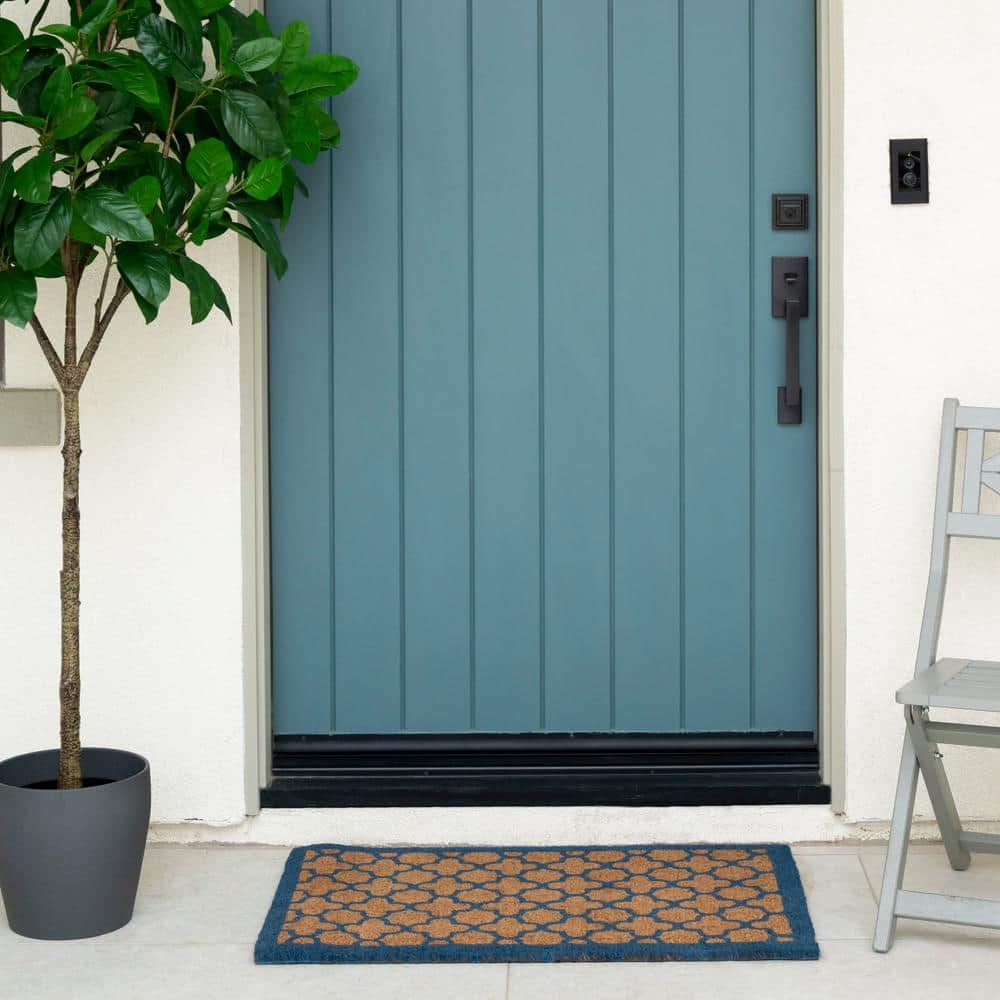 Blue Quatrefoil 22 in. x 36 in. Coir Door Mat - Hercitys