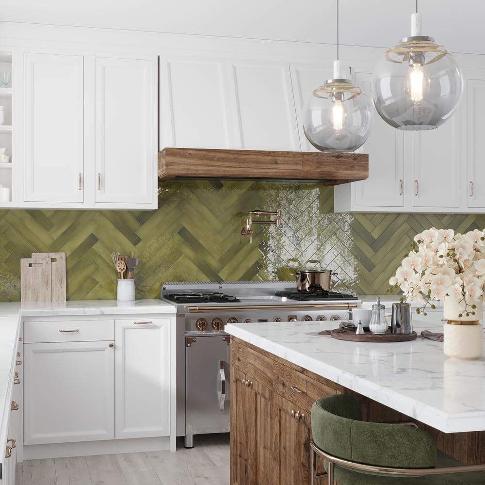 Silken Green 2.56 in. x 15.75 in. Glossy Ceramic Subway Wall and Floor Tile (10.76 sq. ft./case) (38-pack) - Hercitys