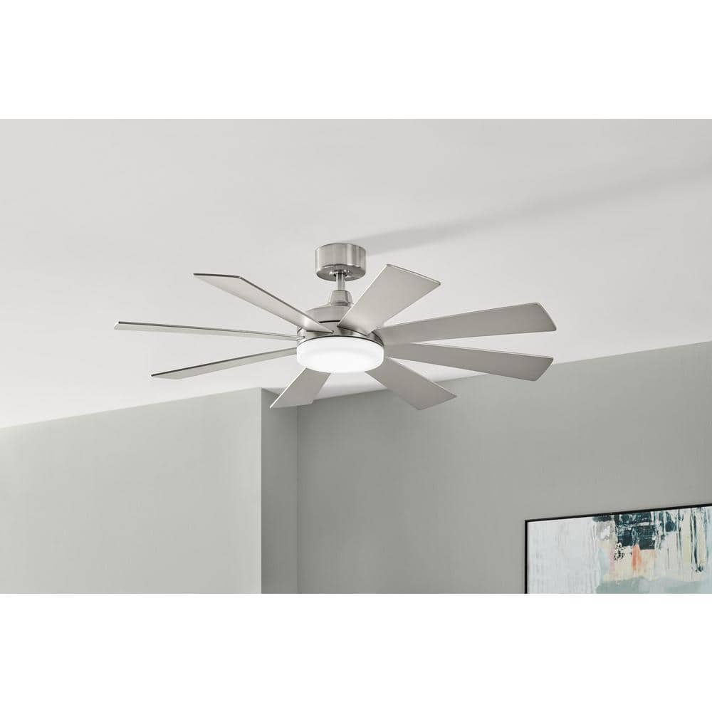 Bayla 52 in. Indoor Brushed Nickel Windmill Ceiling Fan with Adjustable White Integrated LED with Remote Included - Hercitys