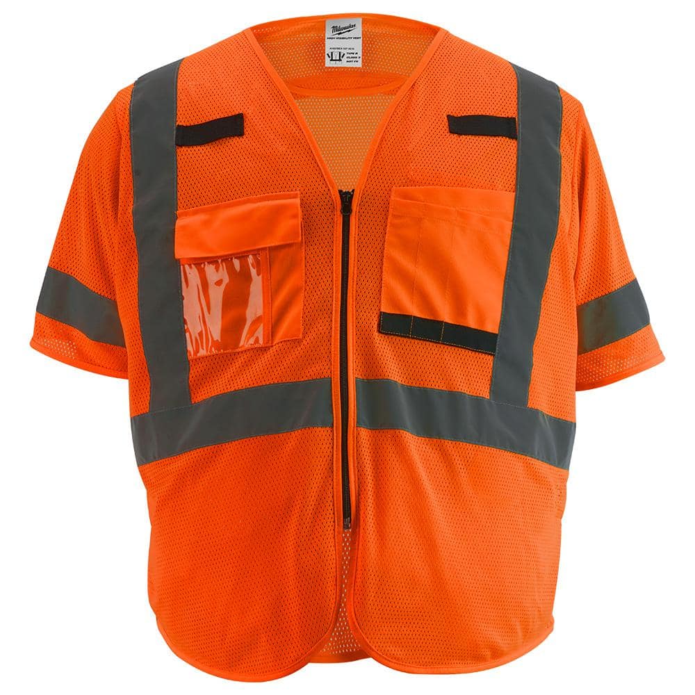 Small/Medium Orange Class 3 Mesh High Visibility Safety Vest with 9-Pockets and Sleeves - Hercitys