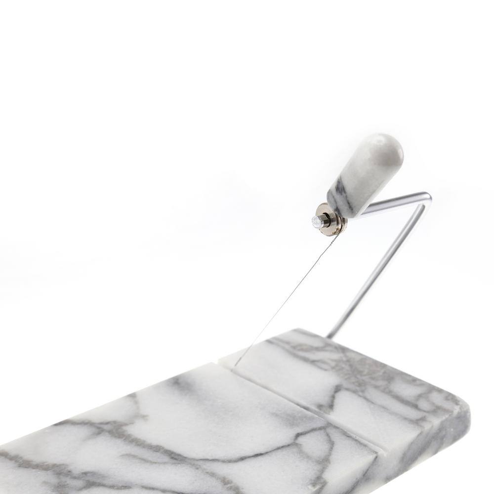 Genuine Natural Marble 5 in. x 8 in. Off-White Cheese Slicer, Cheese, Butter Cutter with Replacement Wire - Hercitys