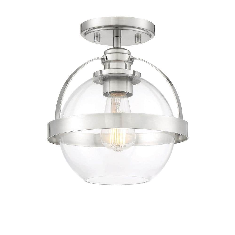 Pendleton 9.38 in. W x 9.75 in. H 1-Light Satin Nickel Semi-Flush Mount Ceiling Light with Clear Glass Orb Shade - Hercitys