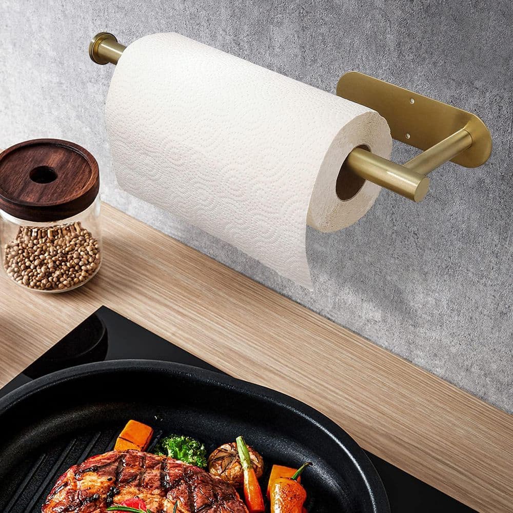 Stainless Steel Paper Towels Rolls Holders for Kitchen Available in Adhesive and Screws in Gold - Hercitys