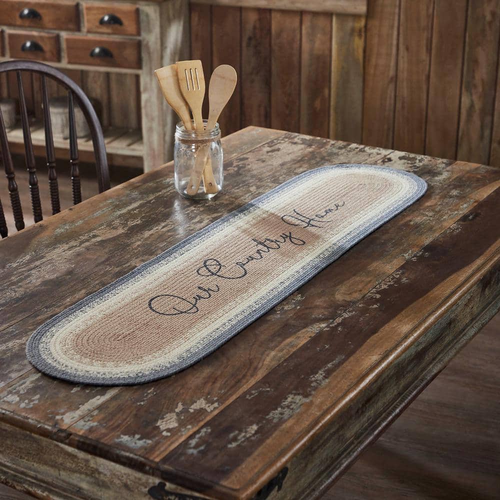Finders Keepers 12 in. W x 48 in. L Gray Our Country Home Oval Cotton Blend Table Runner - Hercitys