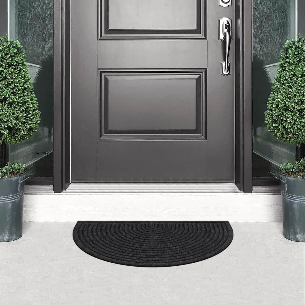 Onyx Rib Black 18 in. x 30 in. Rubber Half Round Non-Slip Indoor Outdoor Door Mat - Hercitys