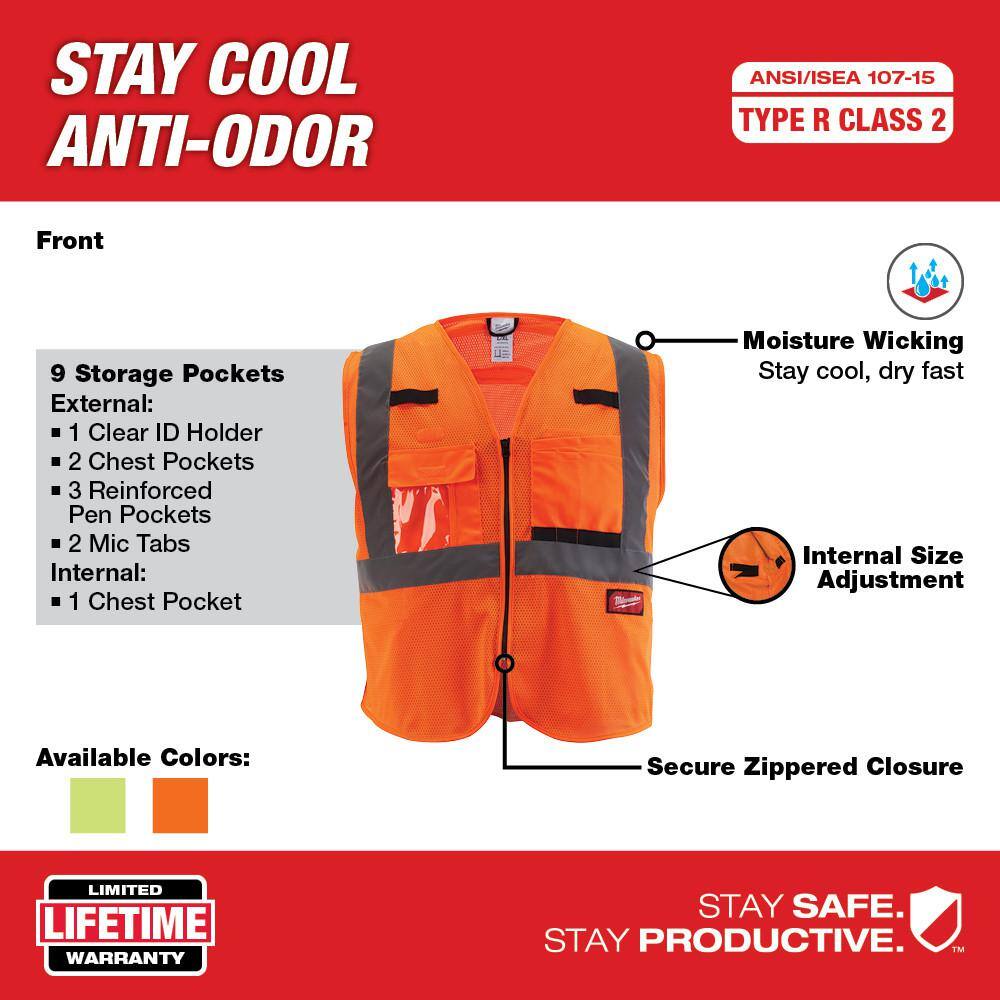 Small/Medium Orange Class 2 Mesh High Visibility Safety Vest with 9-Pockets (4-Pack) - Hercitys