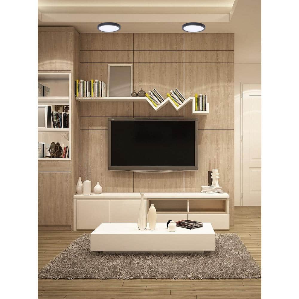 Round Slim Disk Length 11 in. Black New Construction Recessed Integrated LED Trim Kit Round Fixture 3000K Warm White - Hercitys