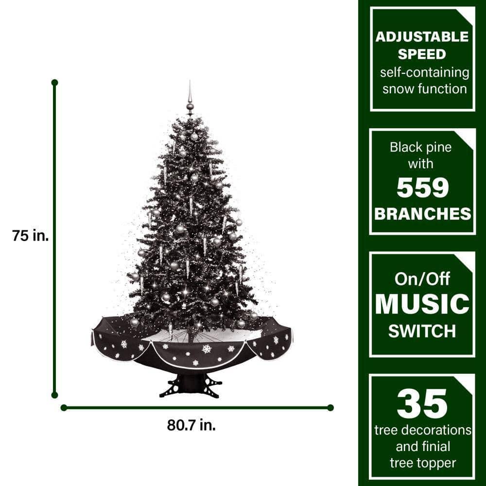 Let It Snow Series 75-in. Musical Artificial Christmas Tree with Black Umbrella Base and Snow Function - Hercitys