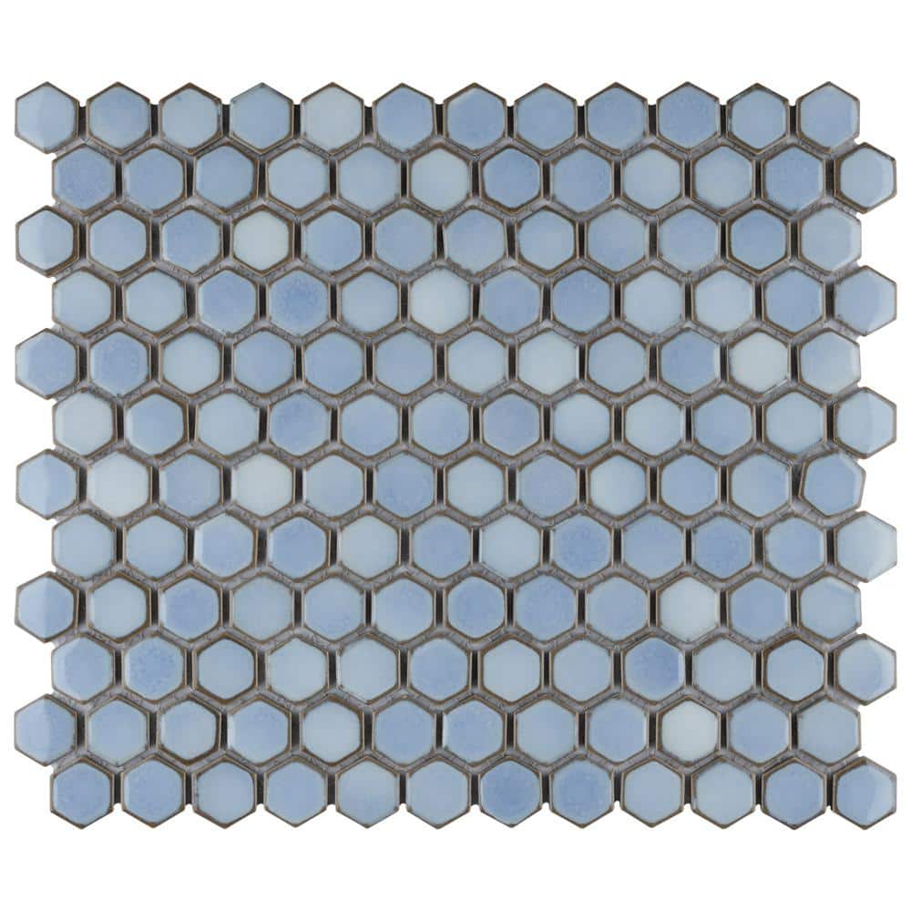 Hudson 1 in. Hex Frost Blue 11-7/8 in. x 13-1/4 in. Porcelain Mosaic Tile (11.2 sq. ft./Case) - Hercitys