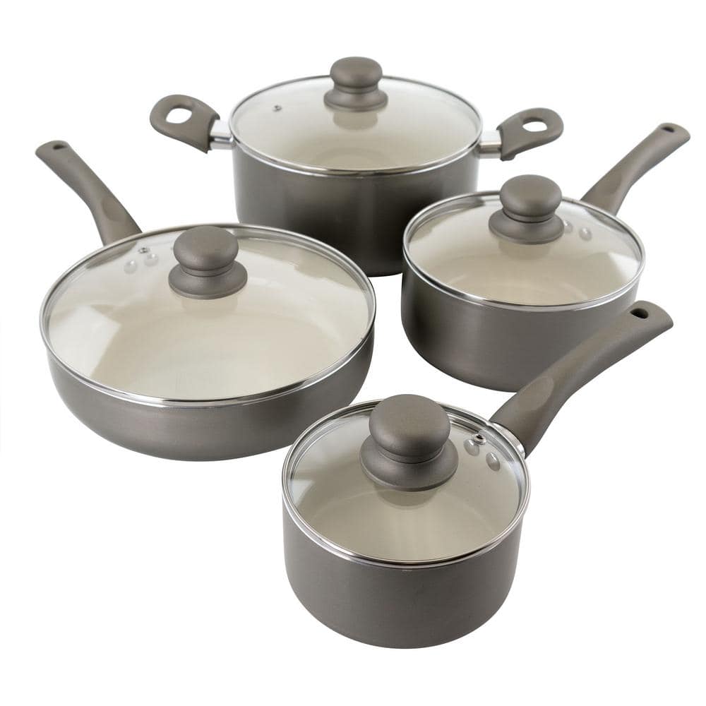 Newcrest 8-Piece Aluminum Nonstick Cookware Set in Gray - Hercitys