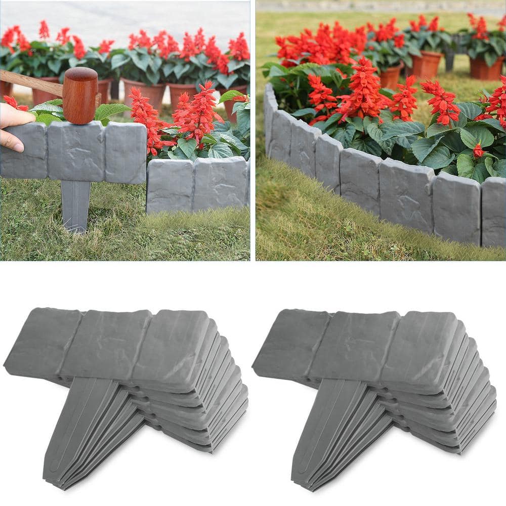 Cobbled Stone Effect Plastic Garden Lawn Border Edging (20-Piece) - Hercitys