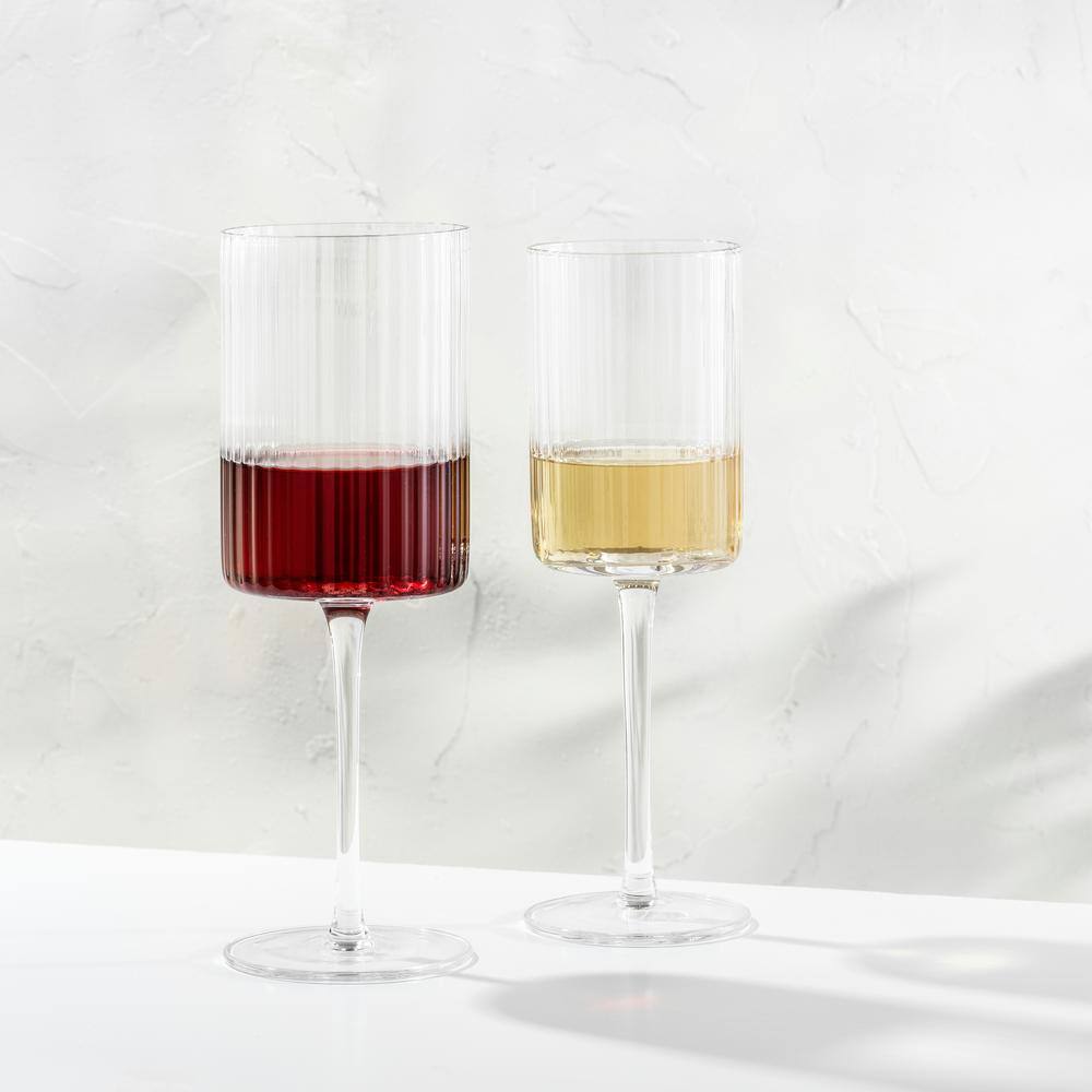 Elle 17.5 oz. Fluted Cylinder Red Wine Glasses Set (Set of 2) - Hercitys