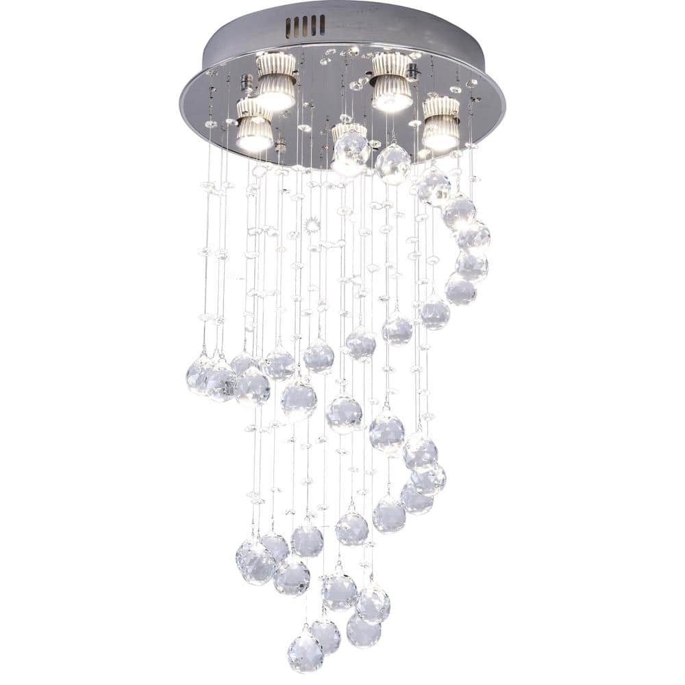 Modern 16 in. 5-Light Flush Mount Crystal Chandelier, Chrome Serpentine Design with No Bulbs Included - Hercitys