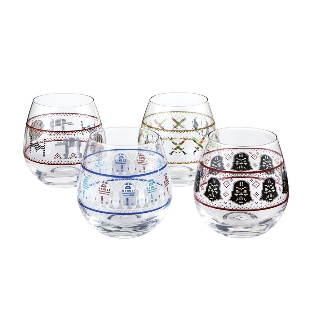 Star Wars Ugly Sweater Collection 15 oz. Stemless Drinking Glass (Set of 4) - Hercitys