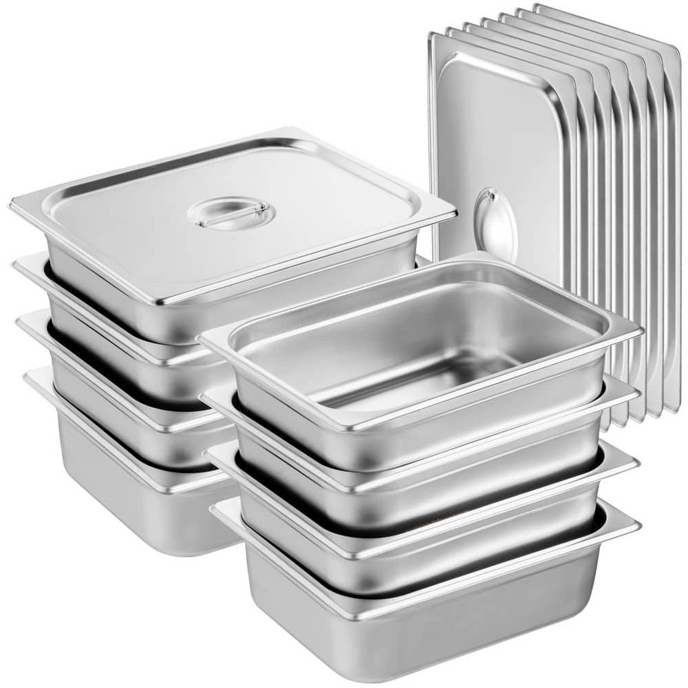 8-Pack Hotel Pans, 6.6 qt. Anti-Jam Steam Pan with Lid, 4 in. Deep 0.8 mm Thick Stainless Steel Steam Table Roasting Pan - Hercitys