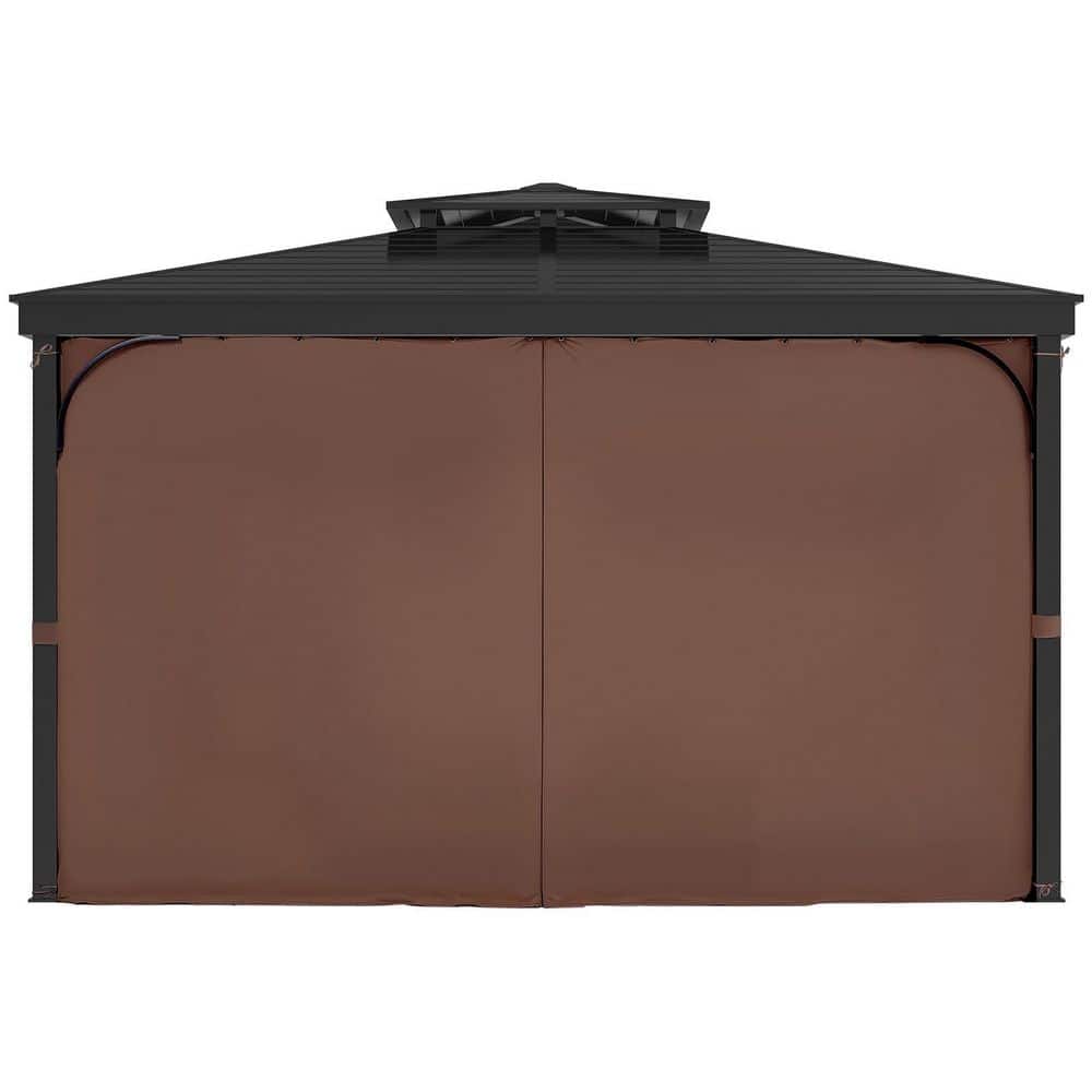Outdoor Waterproof Gazebo Curtains, 12 ft. x 10 ft., 4-Panel Privacy Sidewalls with Zippers, 7 ft. Tall，Coffee Color - Hercitys