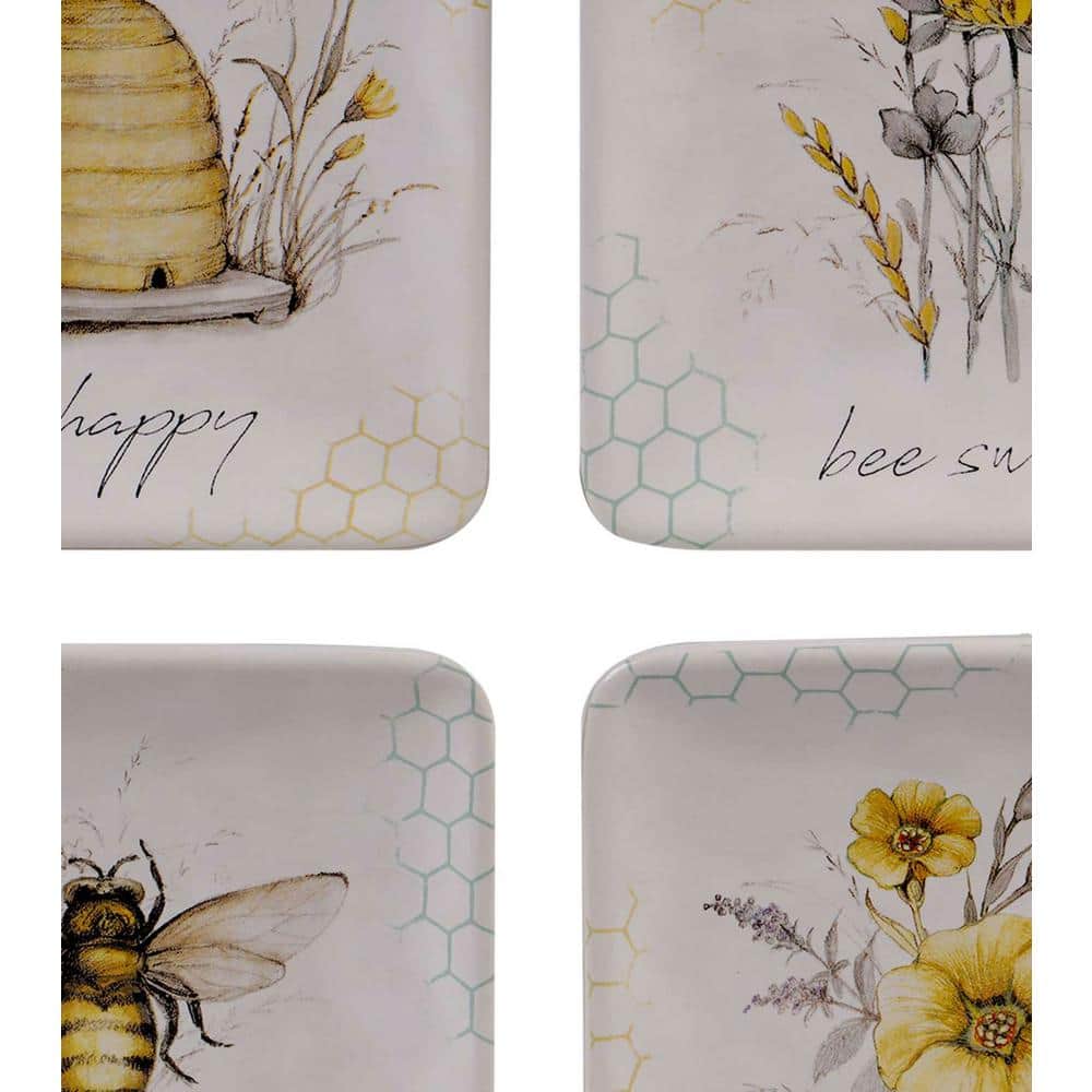 Bee Sweet 4-Piece Seasonal Multicolored Earthenware 22 oz. Mug Set (Service for 4) - Hercitys