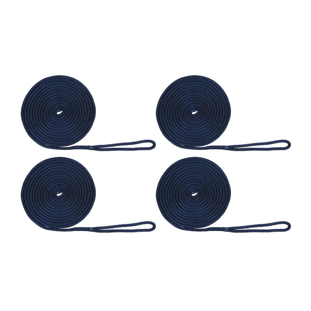 BoatTector Double Braid Nylon Dock Line Value 4-Pack – 3/8 in. x 15 ft., Navy - Hercitys