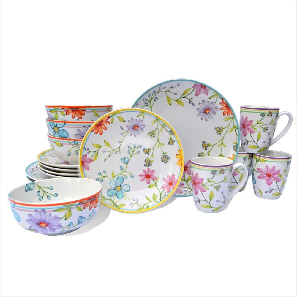 Charlotte 16-Piece Floral Multicolor Stoneware Dinnerware Set (Service for 4) - Hercitys