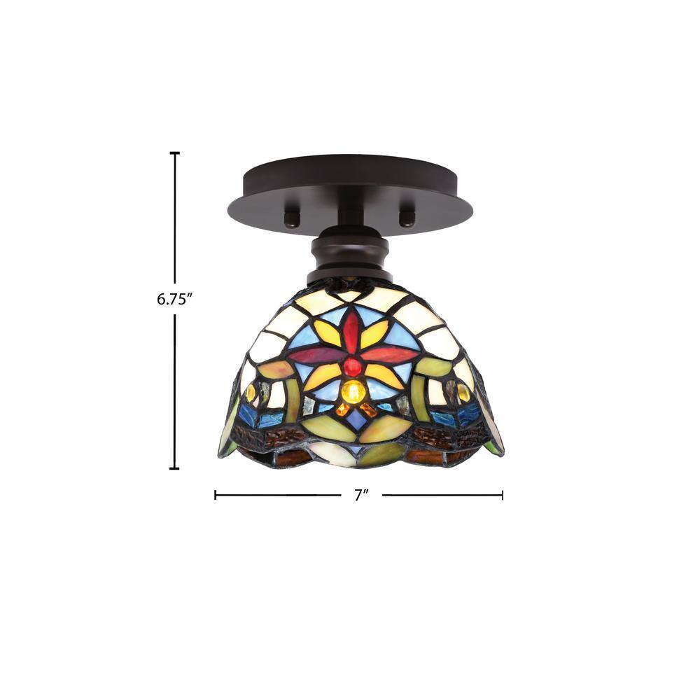 Albany 1-Light 7 in. Espresso Semi-Flush with Earth Star Art Glass Shade - Hercitys