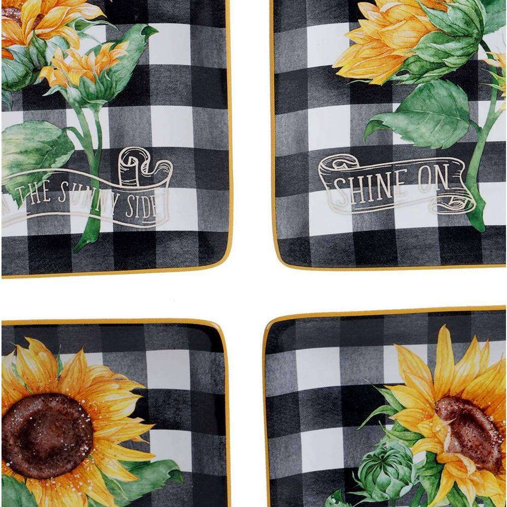 Sunflower Fields 4-Piece Seasonal Multicolored Earthenware 9 in. Salad Plate Set (Service for 4) - Hercitys