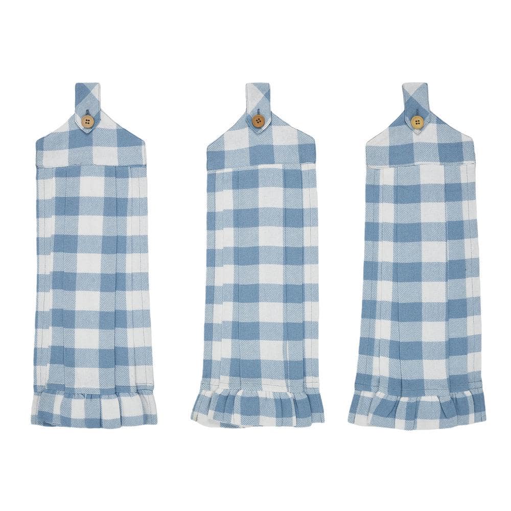 Annie Blue Buffalo Check Button Loop Cotton Blend Kitchen Tea Towel Set (Set of 3) - Hercitys