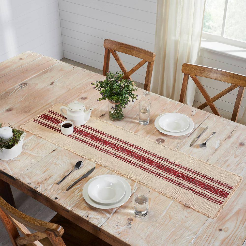 Yuletide 12 in. W x 48 in. H Red Stripe Cotton Burlap Table Runner - Hercitys