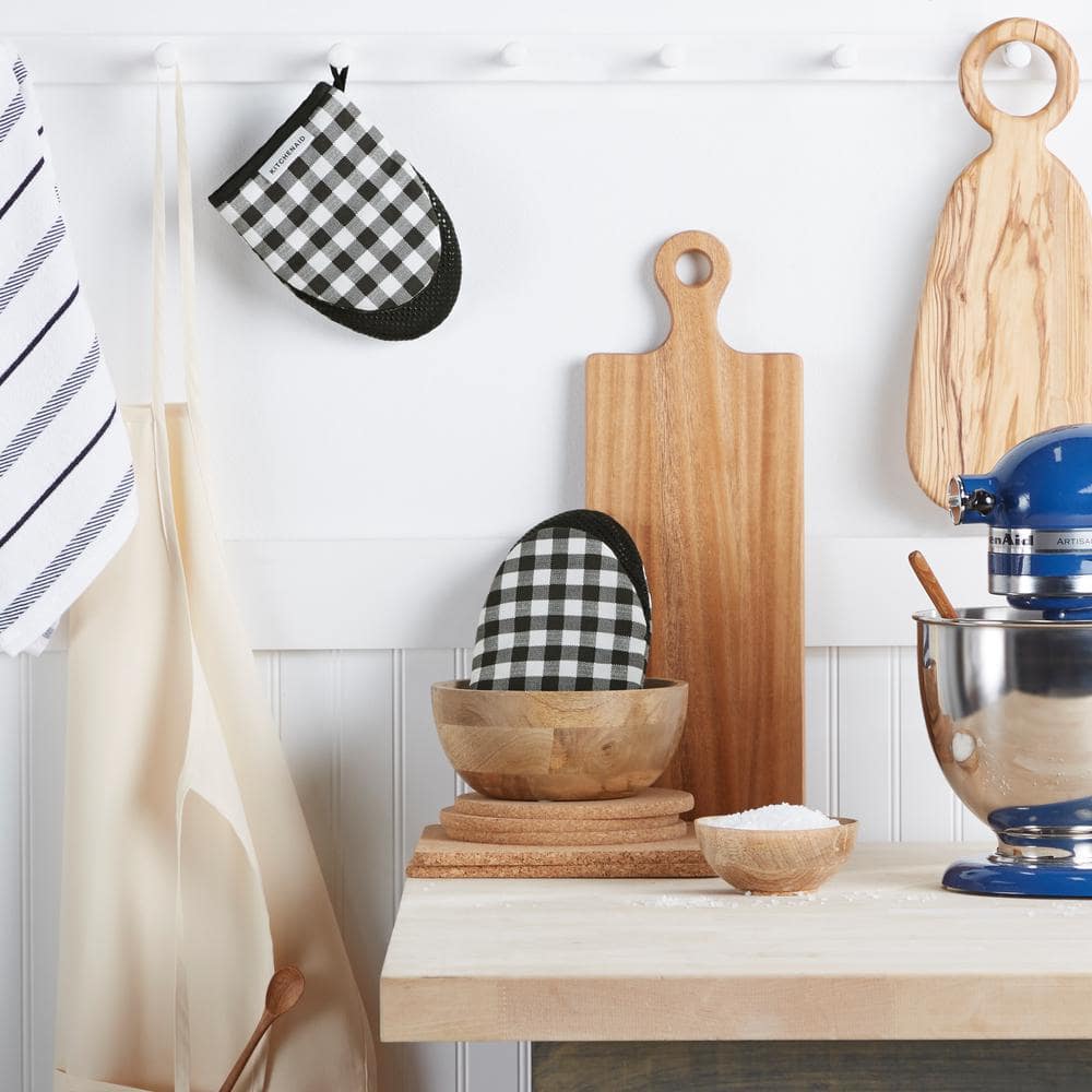 Gingham Matte Black 5.5 in. x 8 in. Cotton Mini Oven Mitt (2-Pack) - Hercitys