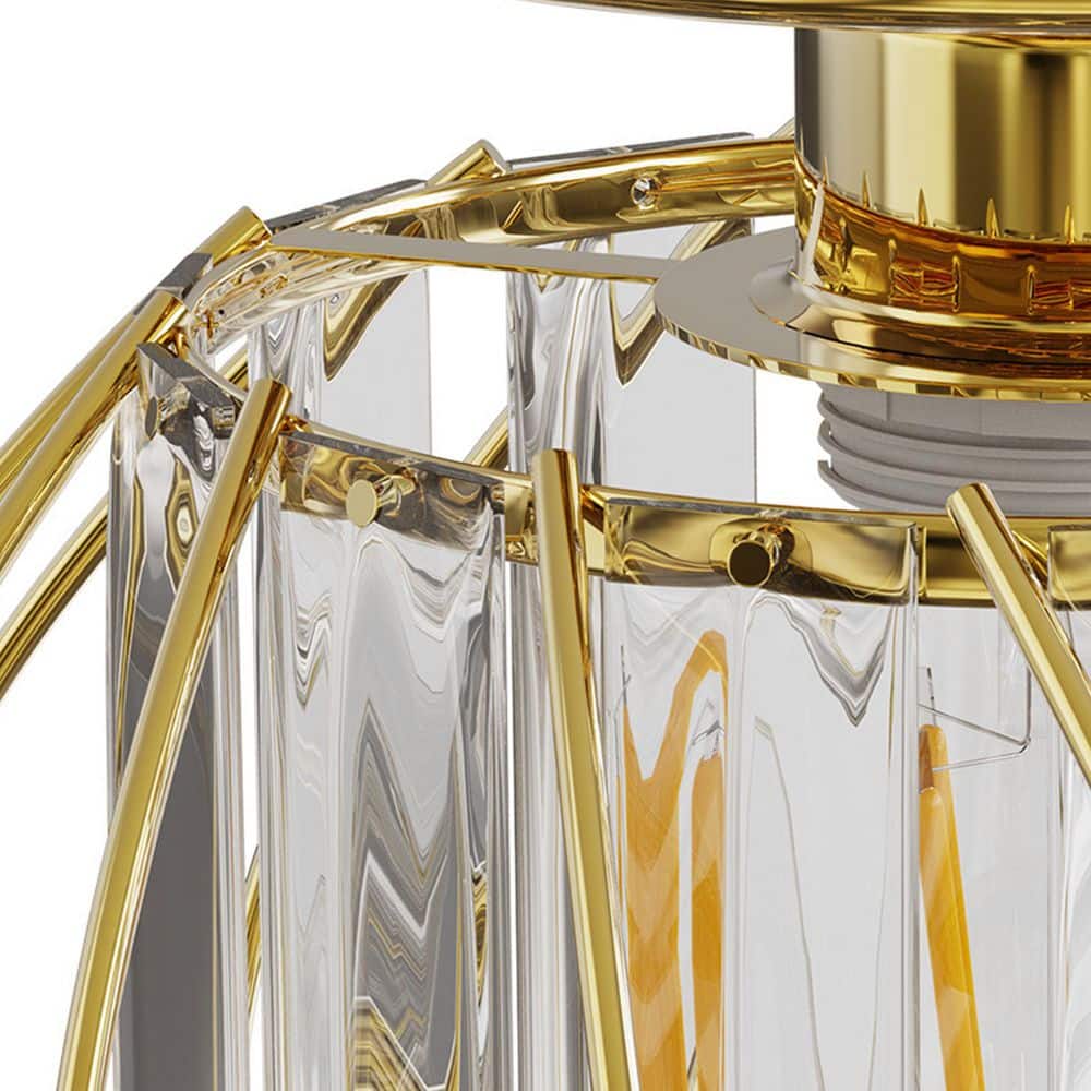 7 in. Gold Semi-Flush Mount – 1-Light, Modern with Clear Crystal Accents - Hercitys