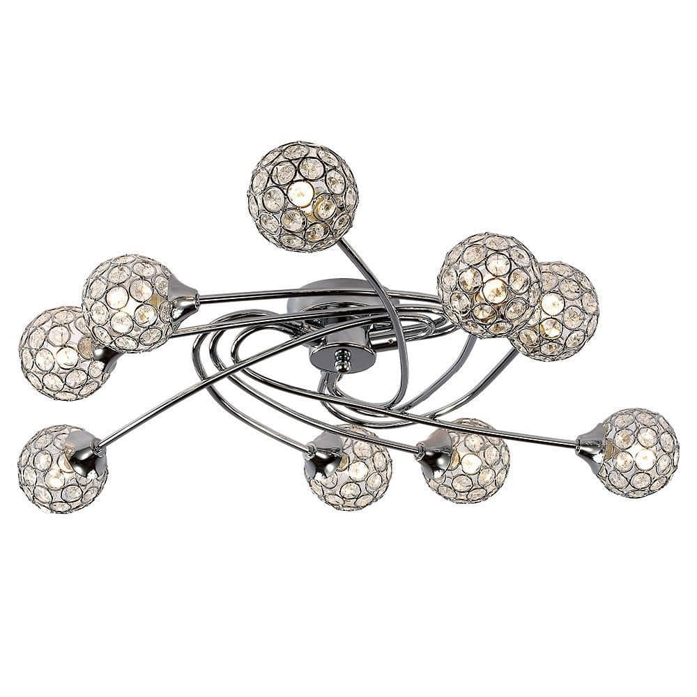 Providence 27.56 in. 9-Light Chrome Flush Mount with Crystal Shade - Hercitys