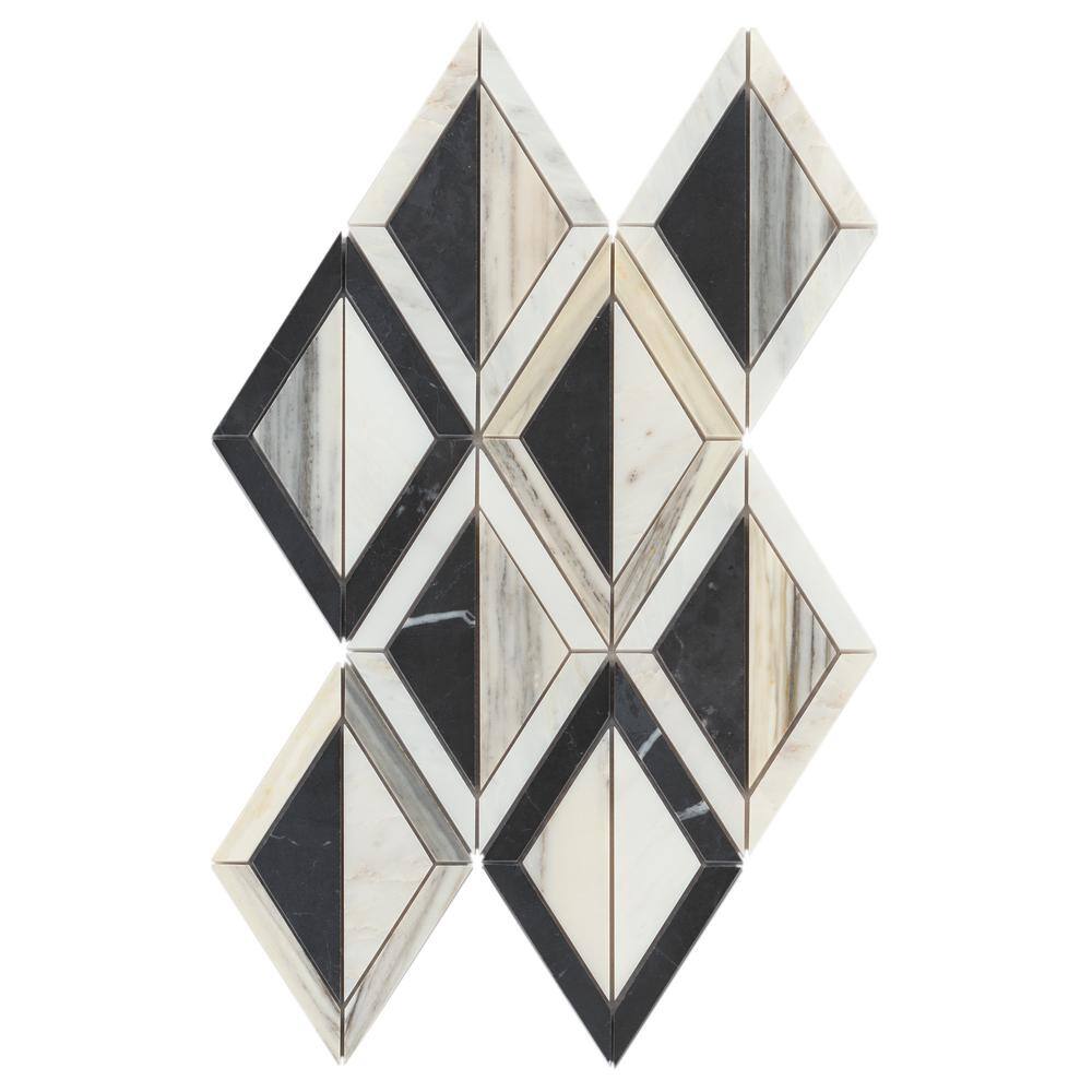 Modni Eastern White/Nero Marquina/Calacatta Zebrino 10 in. x 16 in. Geometric Honed MarbleMosaic Tile (5.6 sq. ft./Case) - Hercitys
