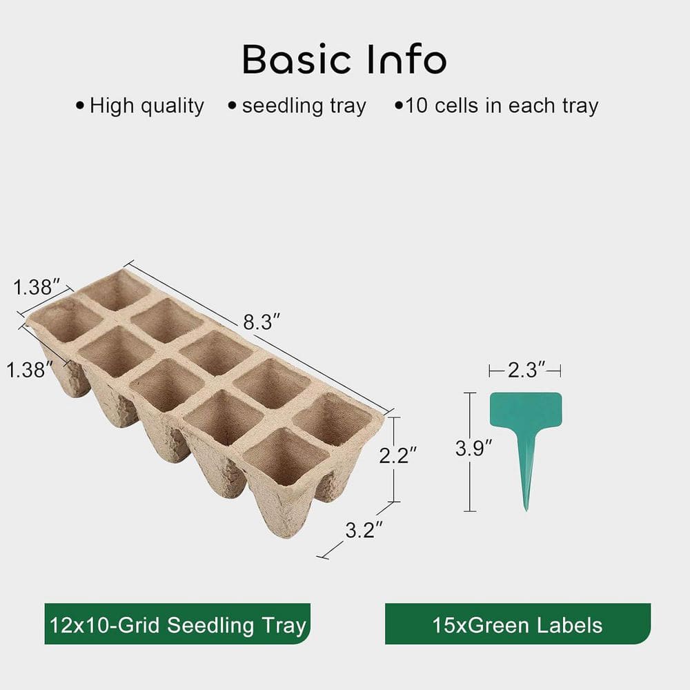 Peat Seed Starter Trays 120 Cells Biodegradable Germination Kit with Plant Labels Organic Indoor Gardening 12-Pack - Hercitys