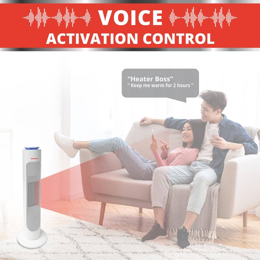 Voice Activated 24 in. Oscillating Fan Tower Heater Ultra-Quiet, 3-Modes, 3 Speeds, 60° Oscillation, 8-Hour Timer - Hercitys