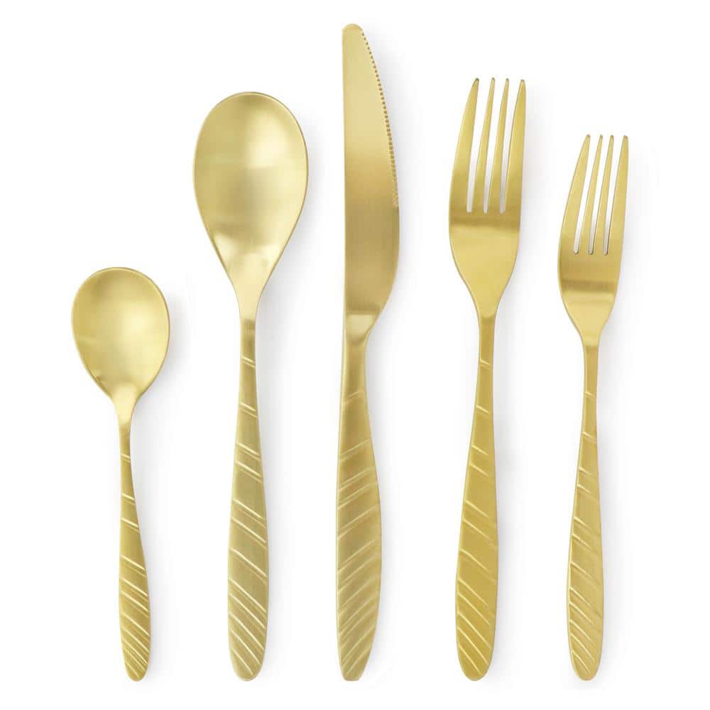 La Vague 20-Piece Matte Gold Flatware Utensil Set, 18/10 Stainless Steel Silverware Metal (Service for 4) - Hercitys