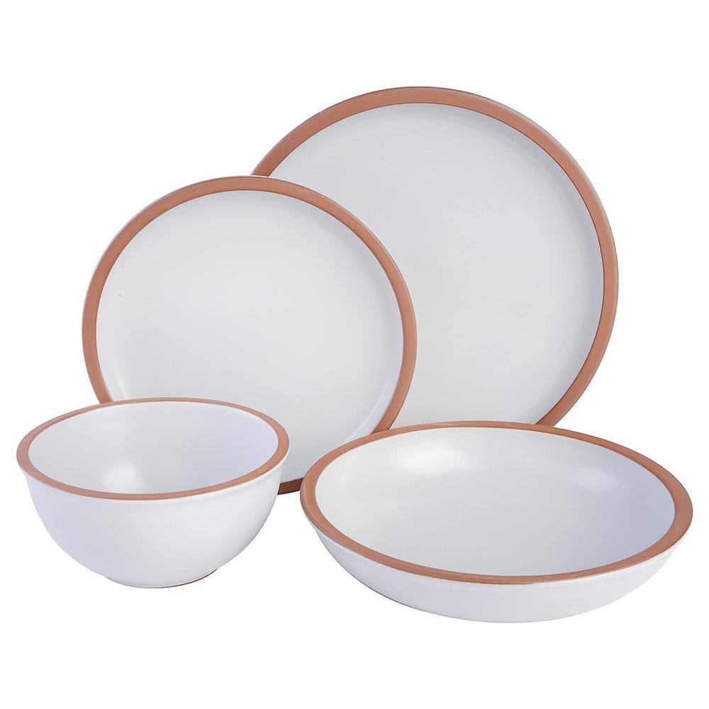 Lagos 16-Pcs Terracotta Double Bowl Dinnerware Set Service of 4 in Solid Matte White - Hercitys